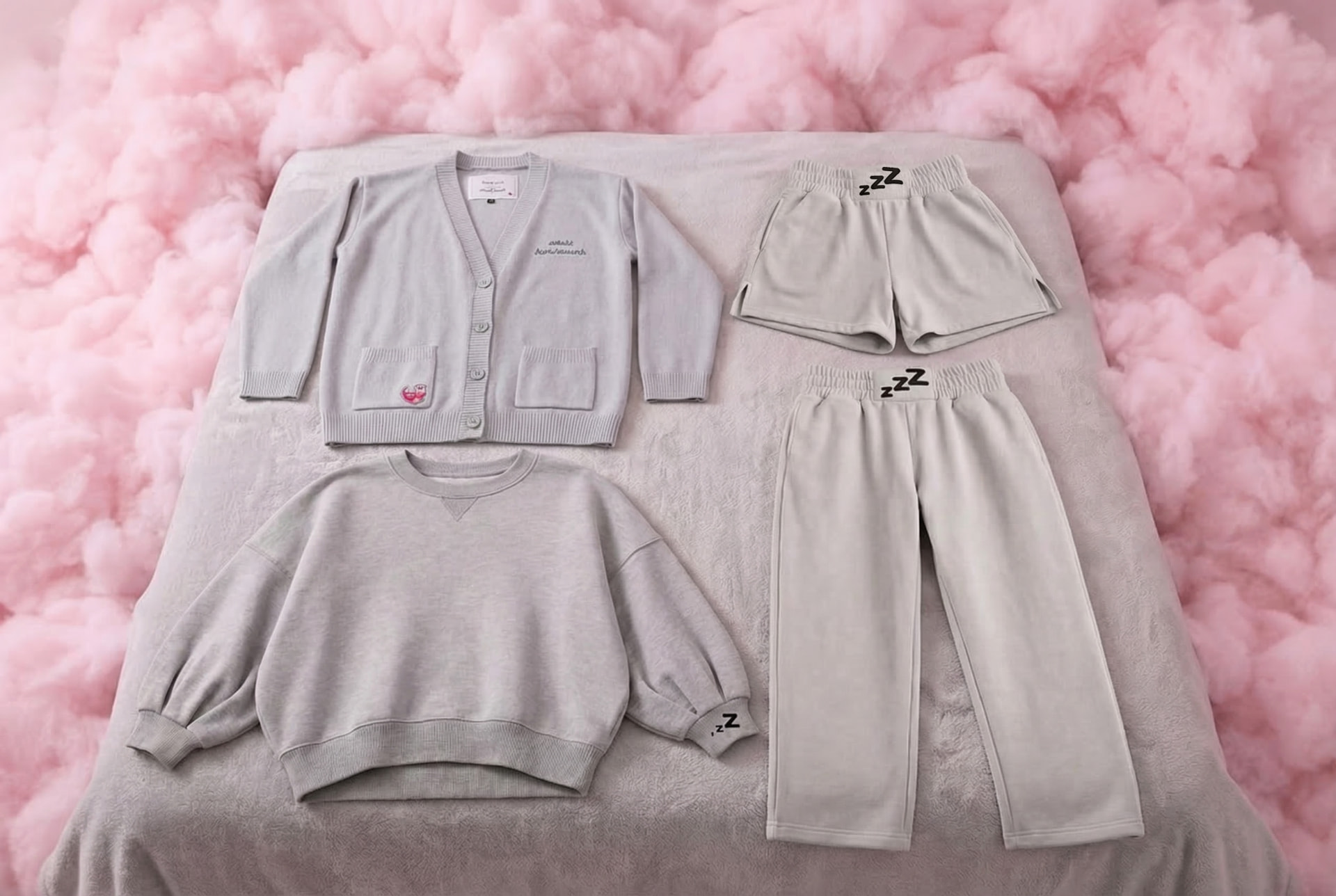 House Cardi loungewear set laid flat